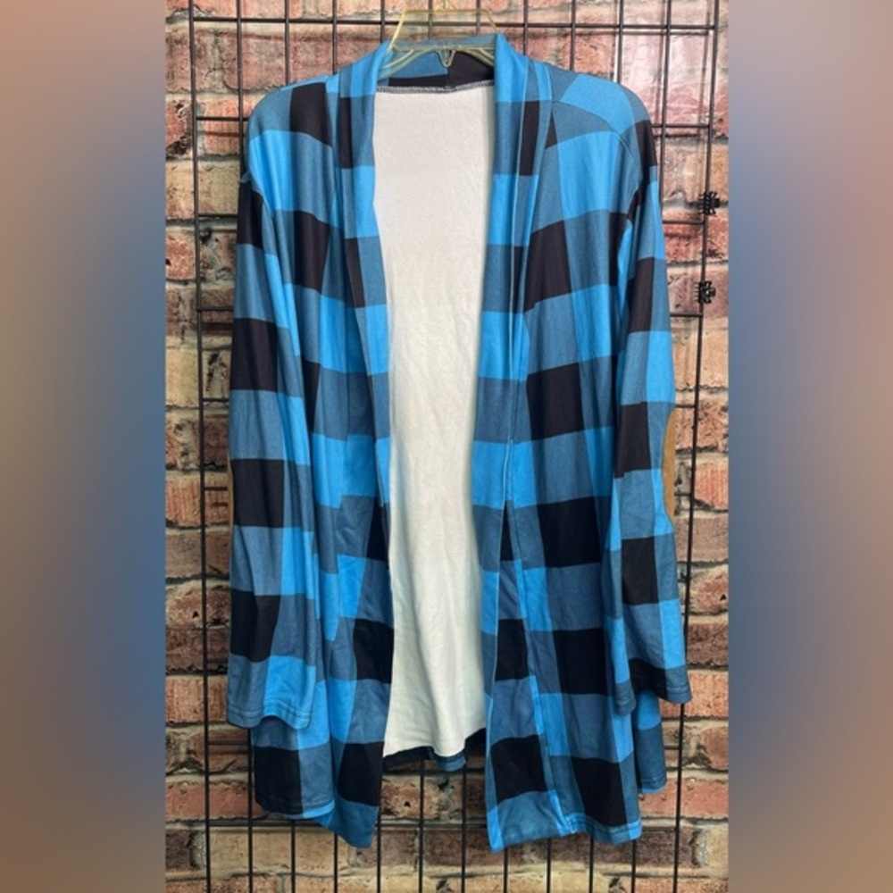 Blue and black plaid cardigan womens size XXL